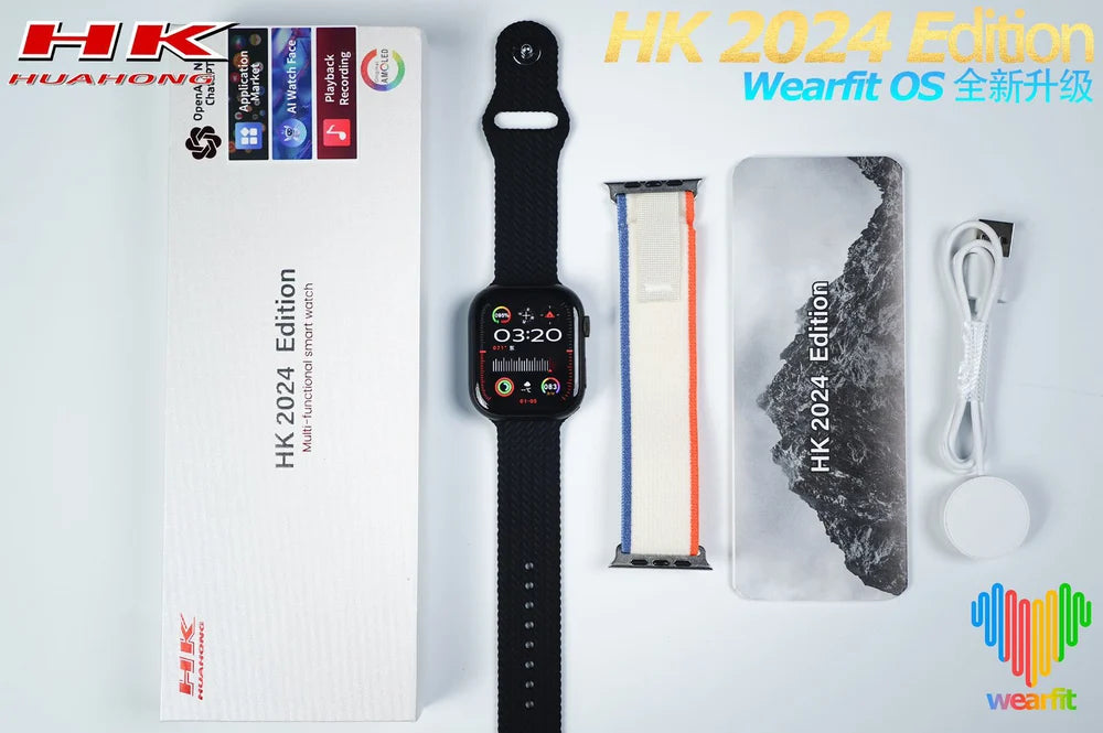 HK 2024 Edition Smartwatch, fitness tracker, heart rate, sleep tracking, Bluetooth calls, (2 Straps)