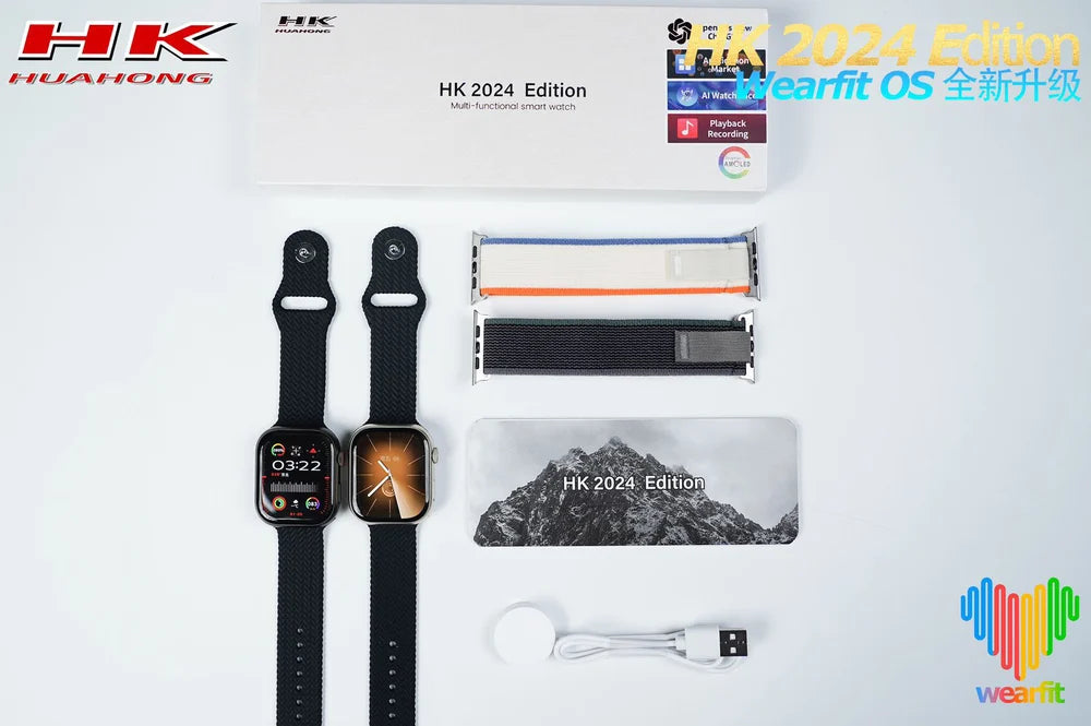 HK 2024 Edition Smartwatch, fitness tracker, heart rate, sleep tracking, Bluetooth calls, (2 Straps)